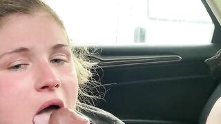 POV deepthroat in target parking lot during the day with no tints