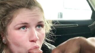 POV deepthroat in target parking lot during the day with no tints