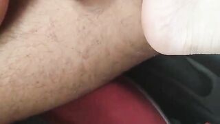 Handjob footjob pussy play in the car and pissing at the end