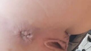 Handjob footjob pussy play in the car and pissing at the end