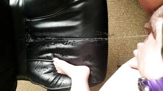 Pissing on bosses chair and my feet