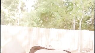 Putting on a show for neighbor’s camera in backyard. Up close pussy orgasm