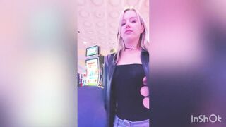 Sexy MILF wears a see-through top while gambling in Vegas