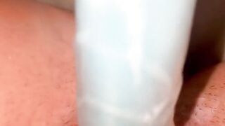 Tight Wet Brunette Pussy Creams on dildo