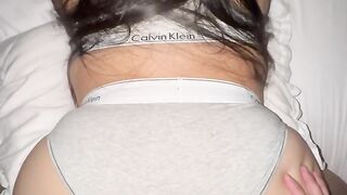 Asian girl with amazing ass gets fucked in Calvin Klein underwear