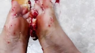 Closeup Smashing filled donuts with my feet