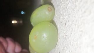 Smashing juicy grapes under my big toes close up under and side pov