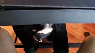 Horny MILF Teacher sneaks under her colleague's desk and sucks his big dick