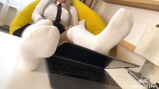 Close your laptop, it's time to worship my feet in cute white knee socks