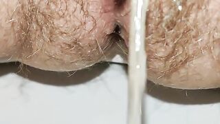 Power piss in toilet ???? Mega hairy pussy peeing Close up