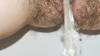 Power piss in toilet ???? Mega hairy pussy peeing Close up