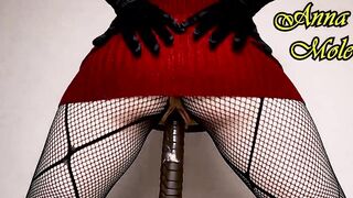 PAWG in Tight Dress and Long Velvet Gloves Rides Huge Dildo