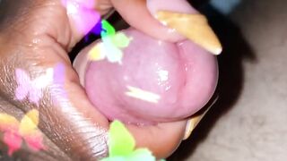 NAIL MASSAGE Ebony Girlfriend gives me handjob with beautiful nails *Close up