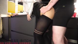 Serious Business Woman in Used Dirty Nylons Has Standing Sex with the Boss in the Office Kitchen